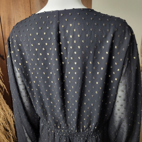 NWT Lane Bryant Peplum V-Neck Blouse Black with Gold Polka Dots - Picture 7 of 11